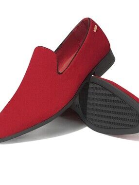UUBARIS Men's Red Velvet Slip-On Loafers Tuxedo Driving Shoes Size 11